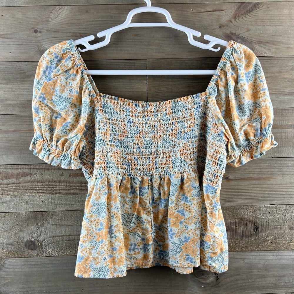 American Eagle Womens Shirt Smocked Crop Floral Puff Sleeve Boho Preppy XL - Picture 5 of 7
